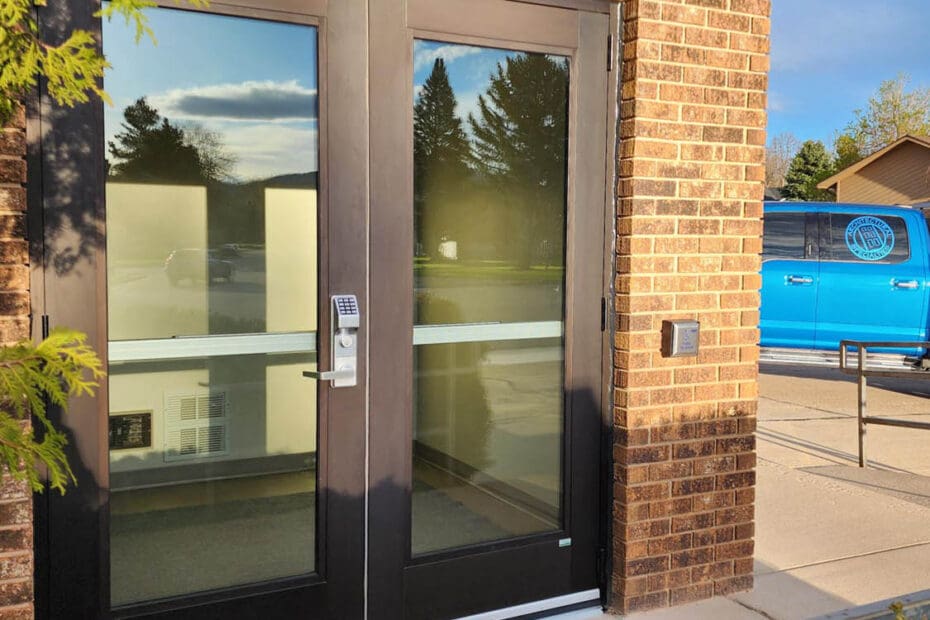 Newly Installed Aluminum and Glass Door with Keypad Access Control