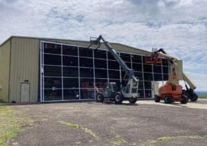 Powerlift Hydraulic Door Being Installed at Miles City Smoke Jumpers Hangar