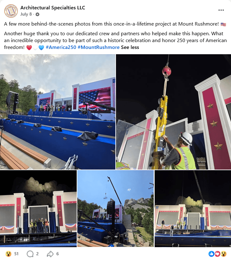 President's Glazier at Mount Rushmore National Memorial installed by Architectural Specialties Facebook Post